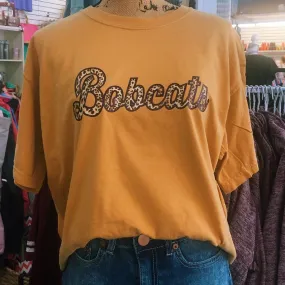 Texas State Bobcats in Leopard on Mustard T-shirt