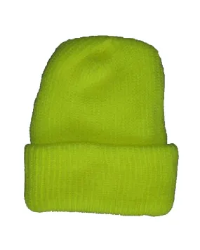 (12/Case) Hi-Vis Yellow Knit Beanie Cap Winter Hat Liner