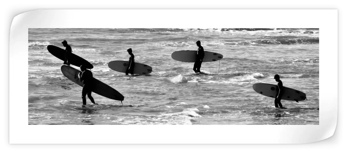 5 Surfers In Black And White Wall Art