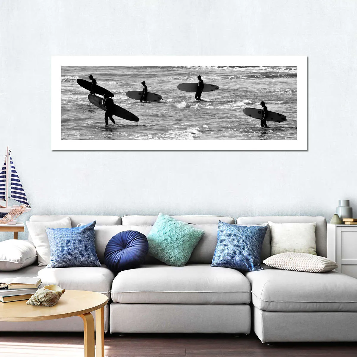 5 Surfers In Black And White Wall Art