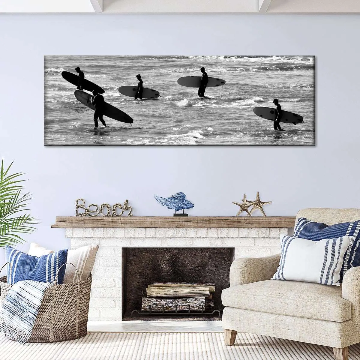 5 Surfers In Black And White Wall Art