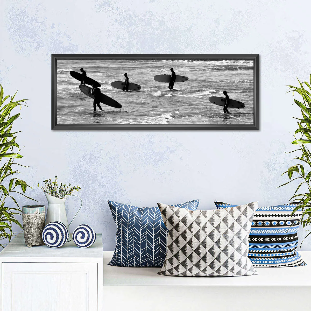 5 Surfers In Black And White Wall Art