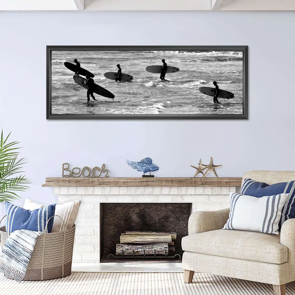 5 Surfers In Black And White Wall Art