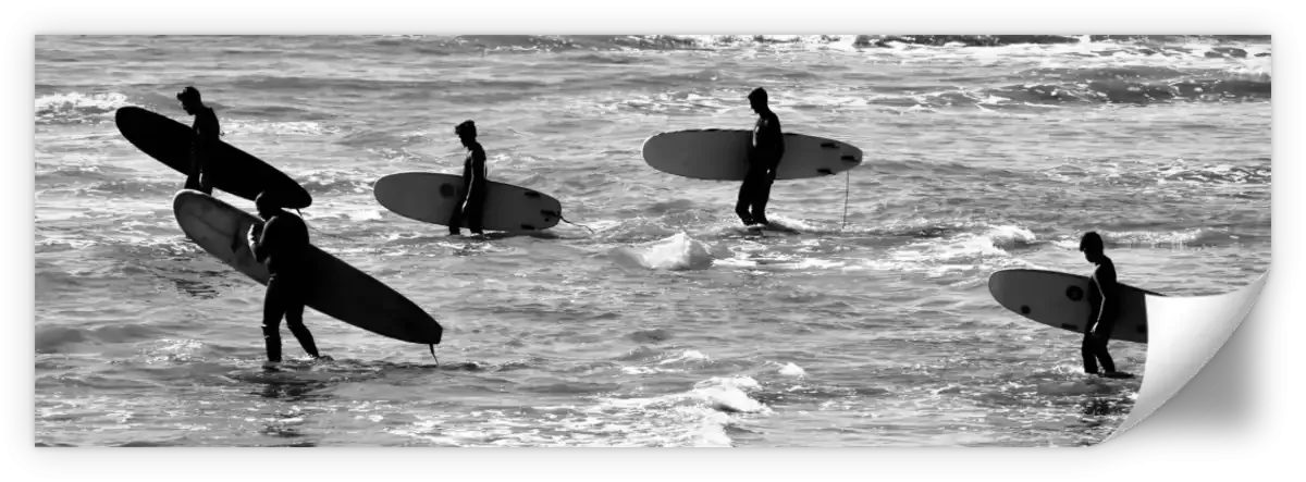 5 Surfers In Black And White Wall Art