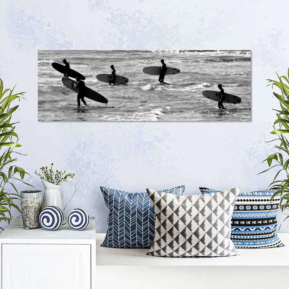 5 Surfers In Black And White Wall Art