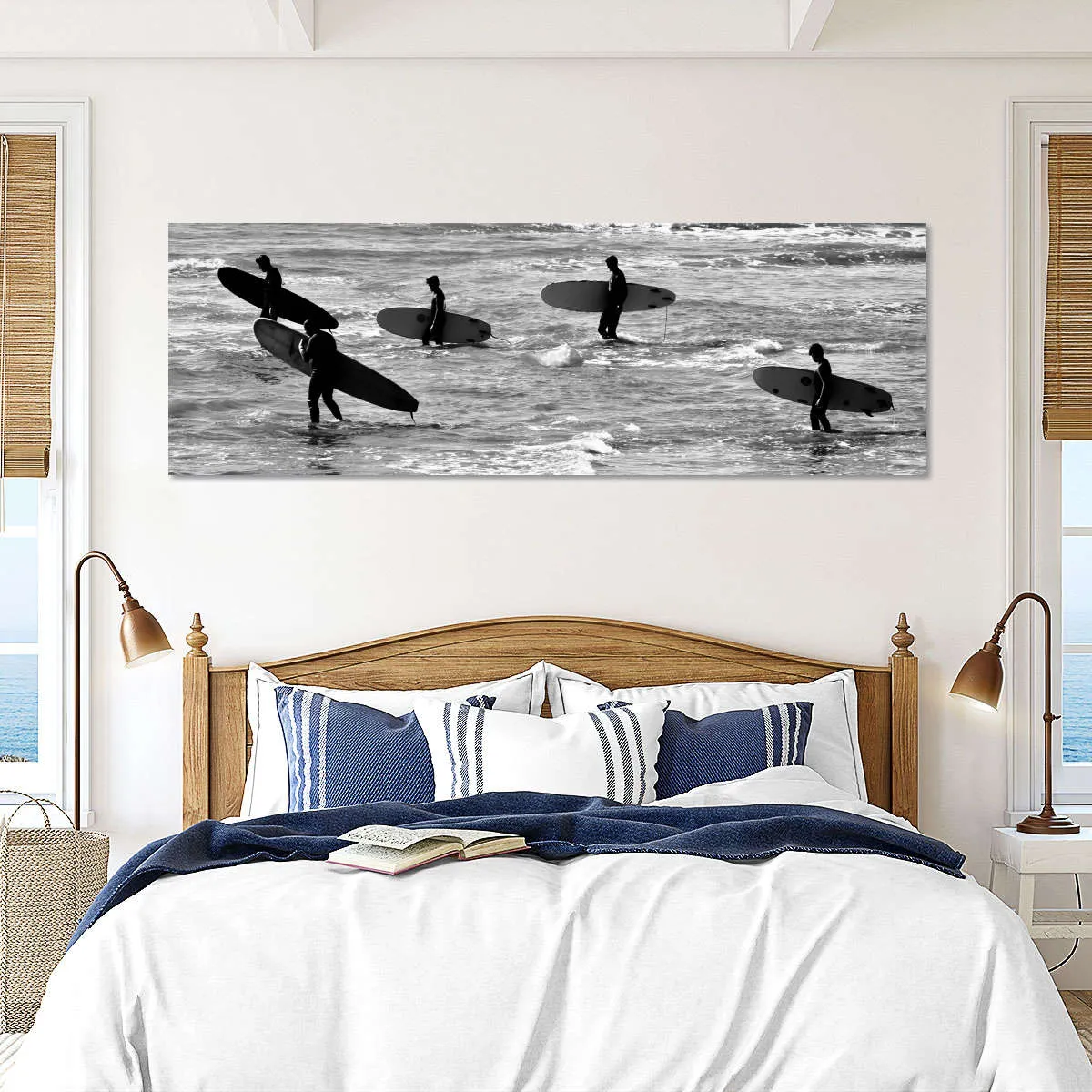 5 Surfers In Black And White Wall Art