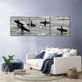 5 Surfers In Black And White Wall Art