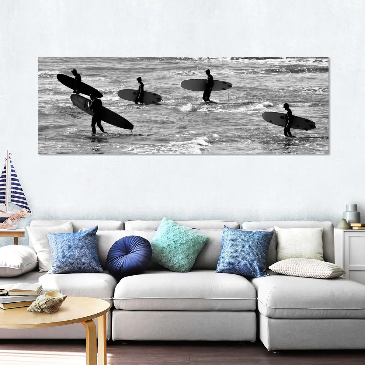 5 Surfers In Black And White Wall Art