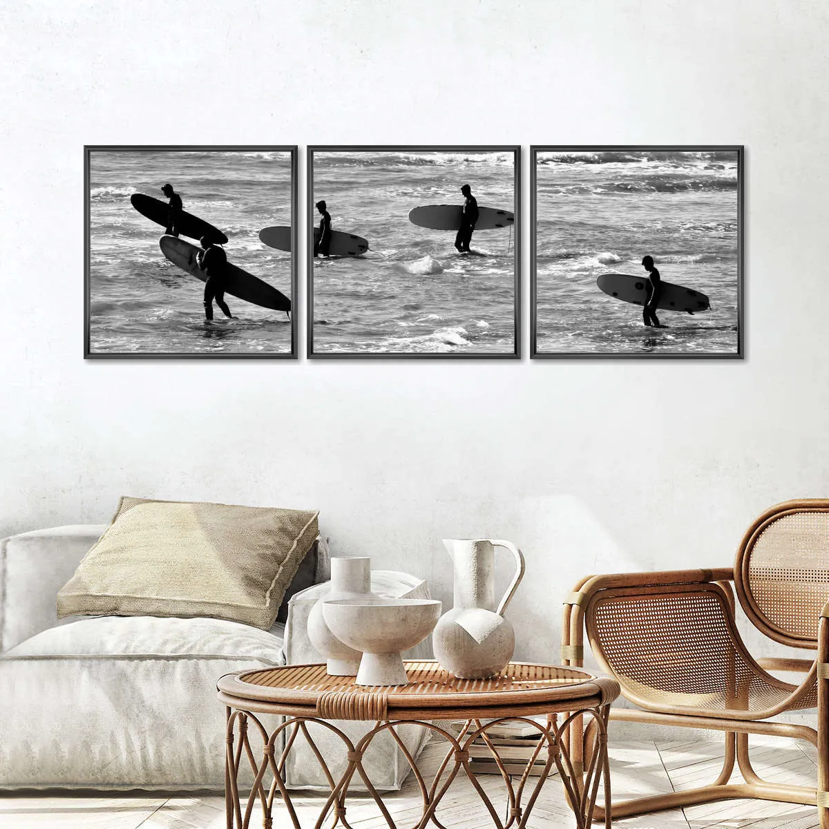 5 Surfers In Black And White Wall Art