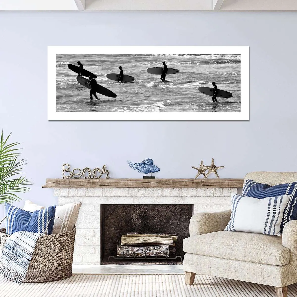 5 Surfers In Black And White Wall Art