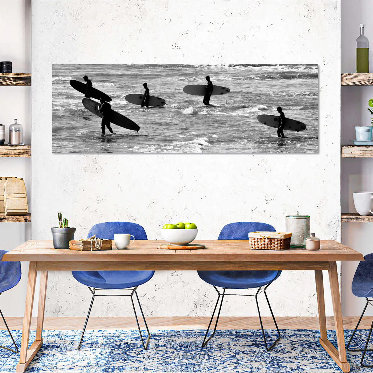 5 Surfers In Black And White Wall Art