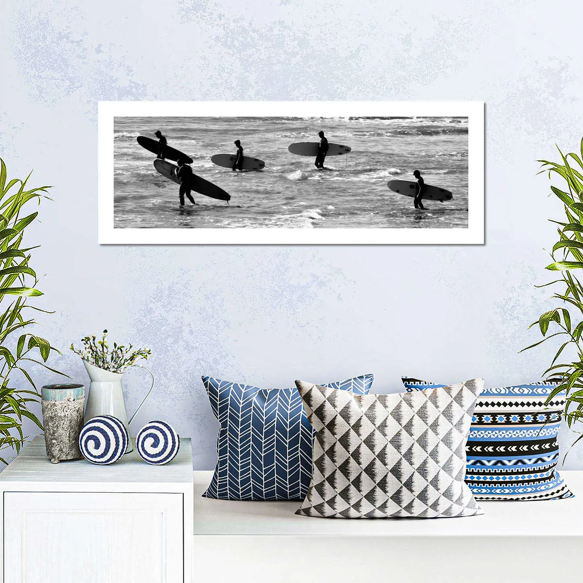 5 Surfers In Black And White Wall Art