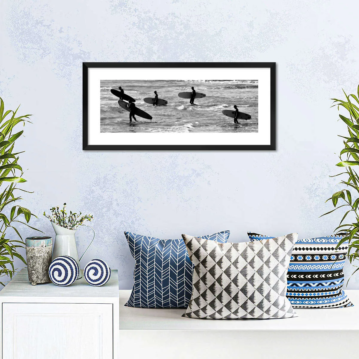 5 Surfers In Black And White Wall Art