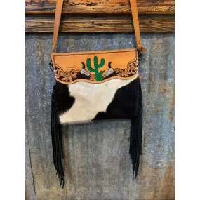 American Darling Conceal Carry Black & White Cowhide Cactus Purse