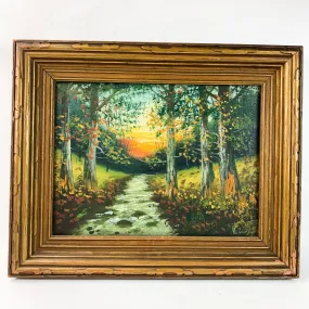 Antique Oil on Canvas Forest Landscape Signed Art