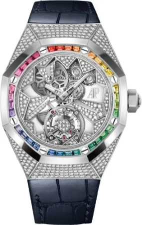 Audemars Piguet Royal Oak Concept Flying Tourbillon White Gold/ Diamonds Dial 38.5mm Gemstones Bezel Alligator Leather Strap | 26229BC.ZY.D326CR.01