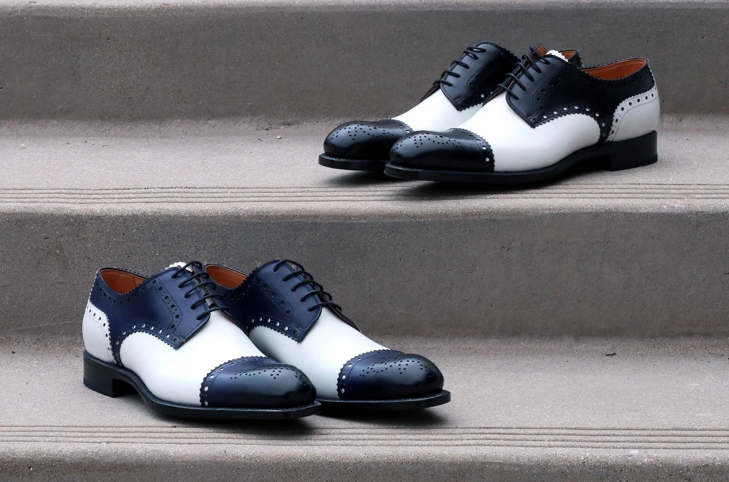 Burnished Calfskin Lace-Up Spectator Oxford Blue/White