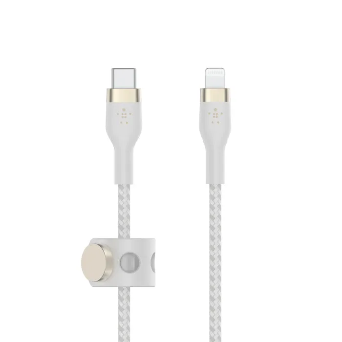 Cable BoostCharge Pro Flex USB-C a Lightning de silicona y trenzado de Belkin 2 metros blanco