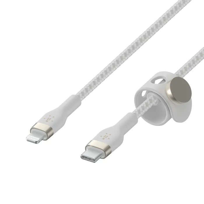 Cable BoostCharge Pro Flex USB-C a Lightning de silicona y trenzado de Belkin 2 metros blanco