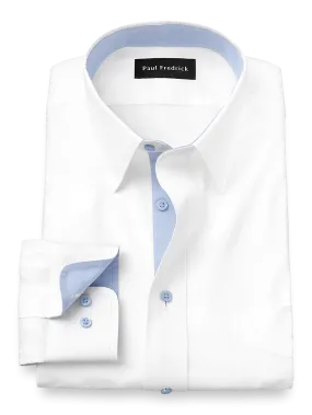 Comfort Stretch Non-Iron Solid Dress Shirt With Contrast Trim - White/blue