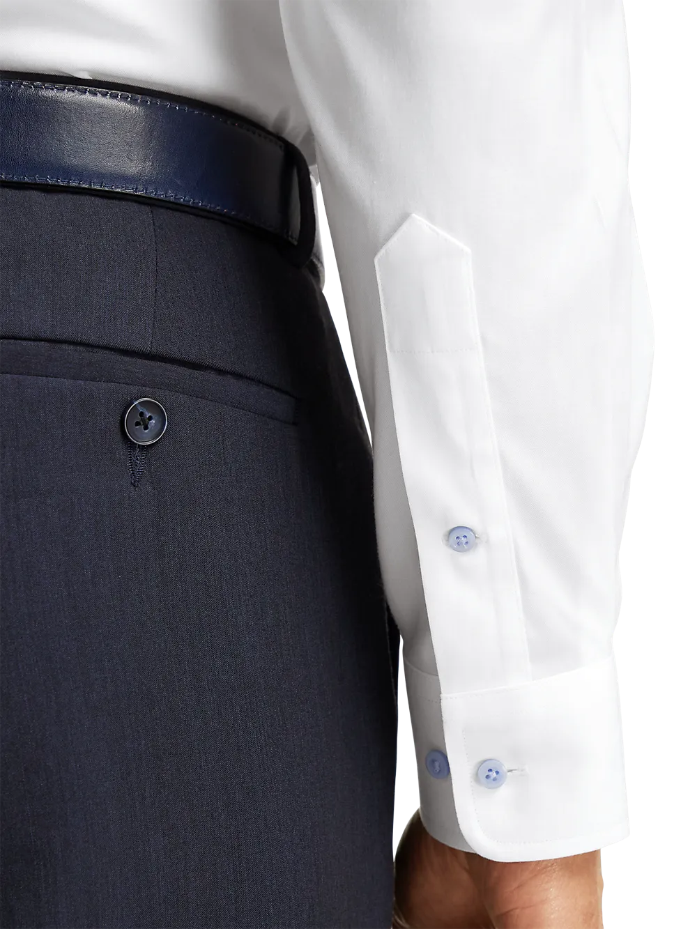 Comfort Stretch Non-Iron Solid Dress Shirt With Contrast Trim - White/blue