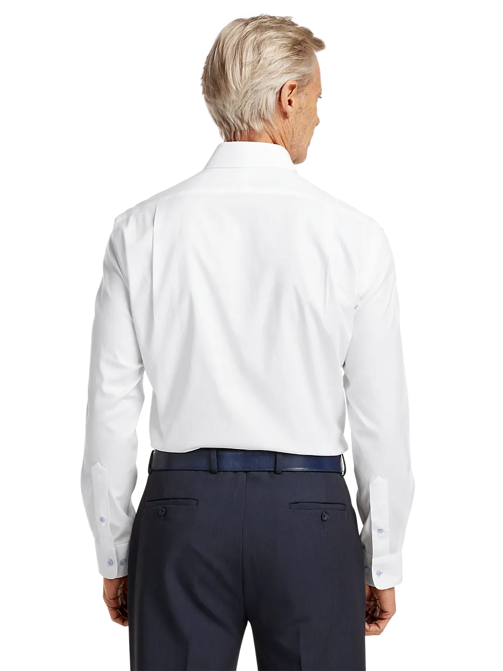 Comfort Stretch Non-Iron Solid Dress Shirt With Contrast Trim - White/blue