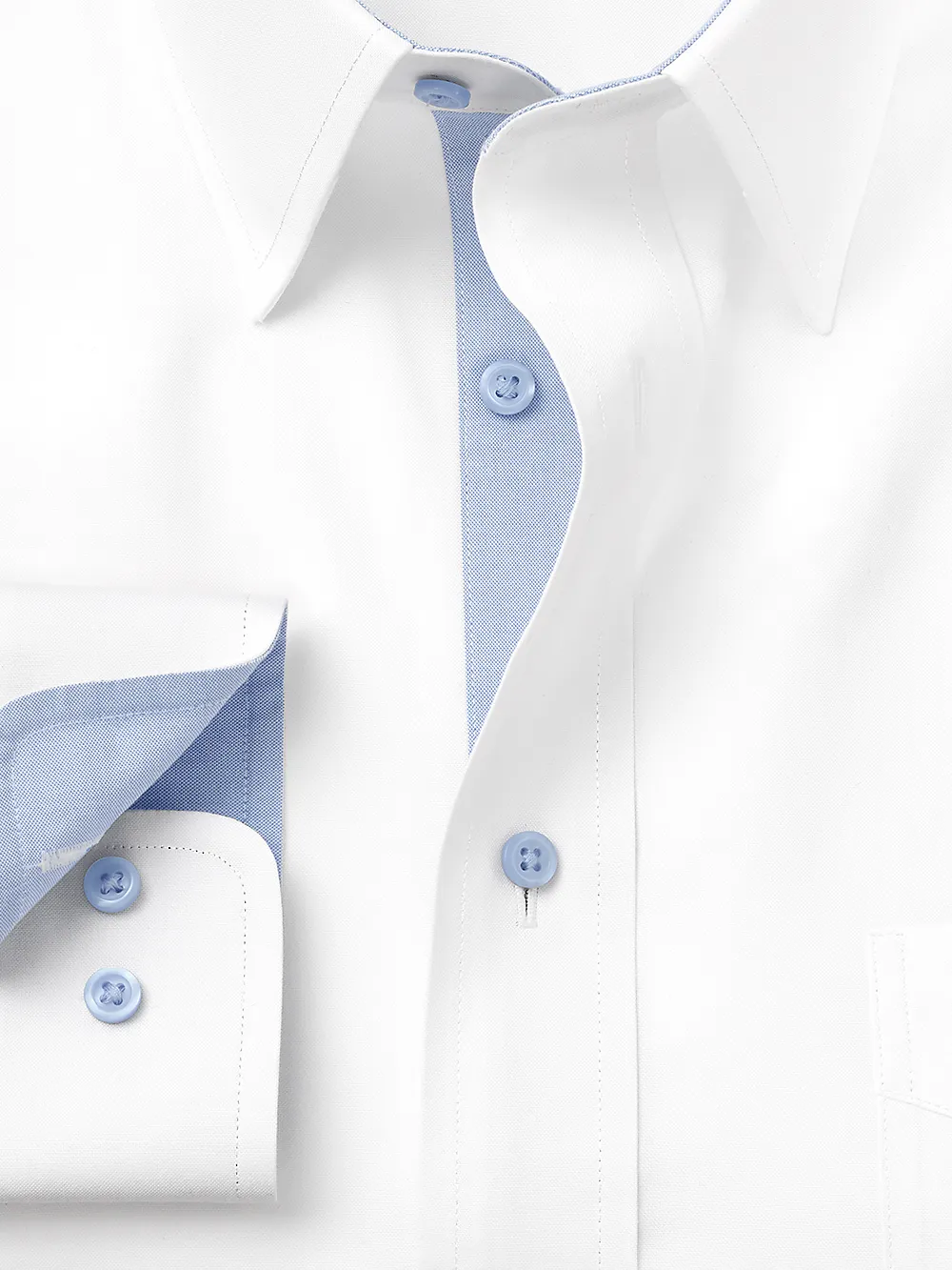 Comfort Stretch Non-Iron Solid Dress Shirt With Contrast Trim - White/blue