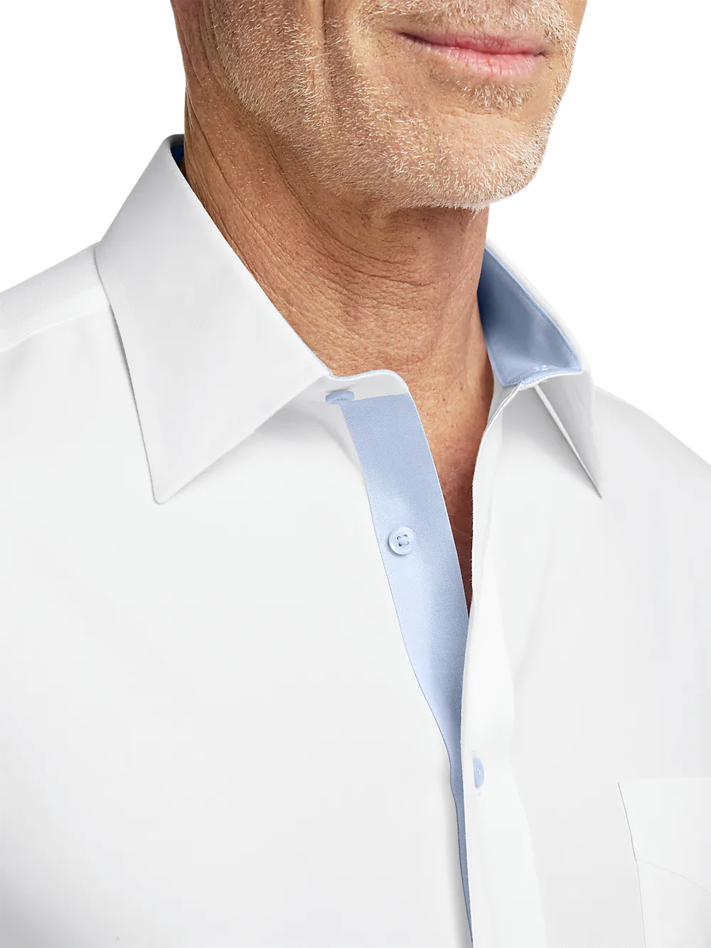 Comfort Stretch Non-Iron Solid Dress Shirt With Contrast Trim - White/blue