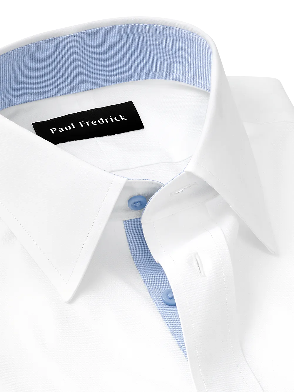 Comfort Stretch Non-Iron Solid Dress Shirt With Contrast Trim - White/blue