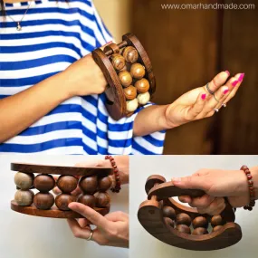 Wooden massage tool with 10 rolling balls